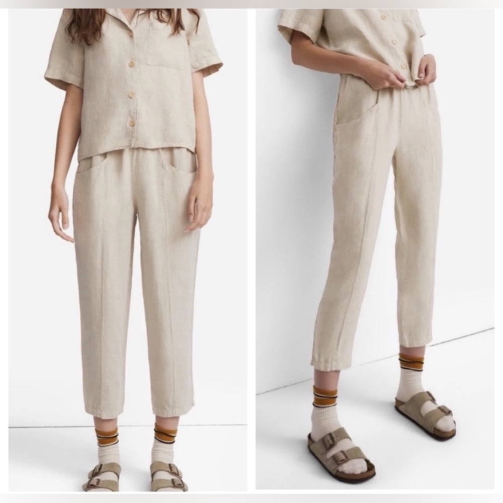 MATE the Label Light Tan 100% Linen Straight Leg High Waist Pants M